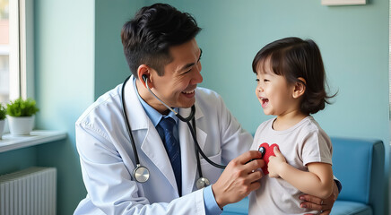 A doctor is showing a child a stethoscope