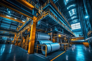 Fototapeta premium Industrial Machinery and Metal Coils in a Large Factory