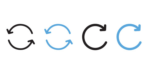 Refresh, Reload or Redo simple icons set designed in blue and black  filled, outline and line  style