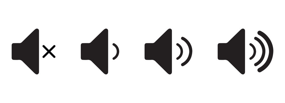 set of Sound volume icons with different signal levels on white background. Аn icon that increases and reduces the sound. Sound icon, volume symbol, speaker sign, audio control icon set. 