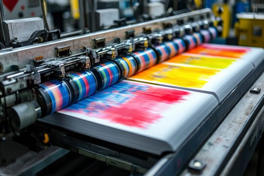 Printing Press With Ink Rollers And Paper
