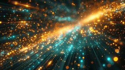 Fototapeta premium Brilliant cosmic light explosion in the vibrant shimmering galactic universe Glowing celestial rays nebulae and stars bursting with energy and radiance Scintillating