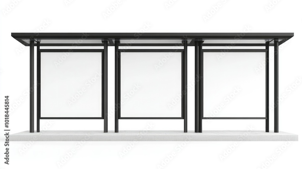 Poster a set of blank white mockups displayed on a bus stop billboard, isolated on a white background for a