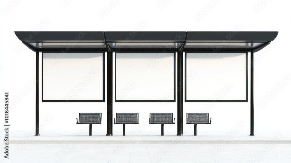 Poster a set of blank white mockups displayed on a bus stop billboard, isolated on a white background for a