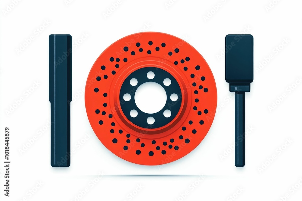 Poster minimalist icon design featuring a simple clean of an automotive brake disc caliper and brake pad co