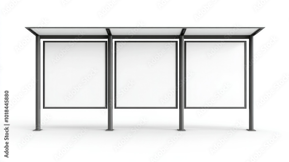 Poster a set of blank white mockups displayed on a bus stop billboard, isolated on a white background for a