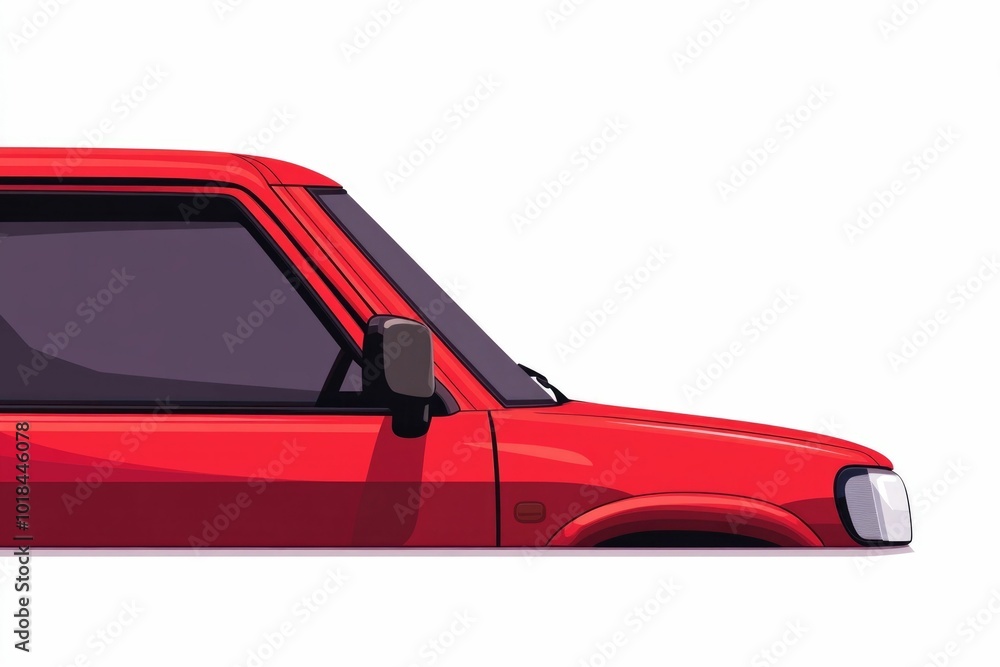 Poster minimalist icon of red car interface elements including windshield wiper side mirror and door handle