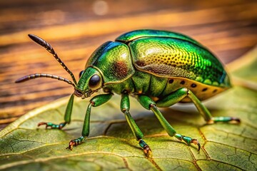 Naklejka premium Green and gold beetle with intricate details and patterns Wide-Angle