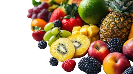 Fruit mix (pineapple, orange, lemon, grapefruit, mango, avocado) transparent background