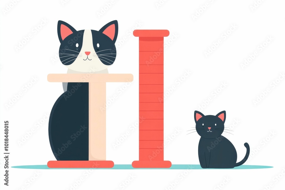 Poster minimalist icon design showcasing a simple cat furniture set including a scratching post cat tree an