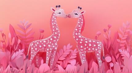 Two giraffes displaying affectionate behavior in their enclosure emphasizing their long necks and unique patterns showcasing the bond and interaction of these remarkable animals