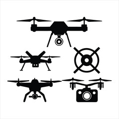 set of drone vector illustration black silhouette drones collection