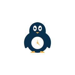 penguin clock logo design illustration