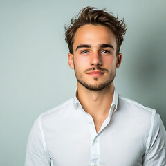 Obraz premium young, man, beard, professional, profile picture, profile photo, portrait, smiling, business, formal, confident, handsome, suit, teal, background, corporate, male, elegant, modern, success, stylish, a