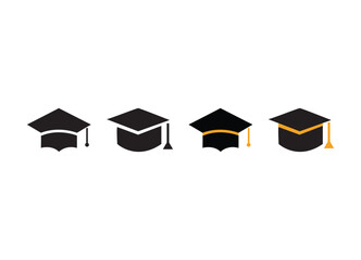 set of Graduation cap icon set. different styles of graduation hat cap Vector Illustration 