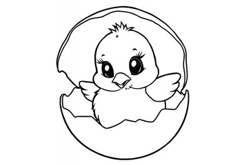 Obraz premium Cute Baby Chick Hatching from Egg Black and White Illustration