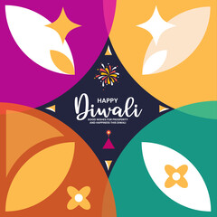 Happy Diwali festival of lights creative colorful flat abstract design concept. Vector Illustration.