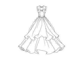 Fototapeta premium Elegant Dress Outline Illustration Fashion Design Bridal Gown Sketch Wedding Dress Lin