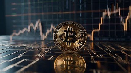 Bitcoin cryptocurrency with abstract network background for fintech