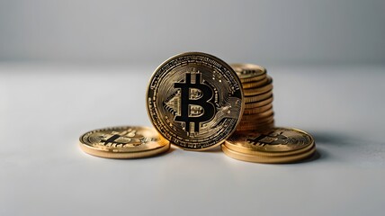 Bitcoin cryptocurrency coin with minimalist background for digital finance