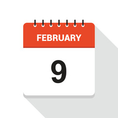 February 9 Calendar Date Icon