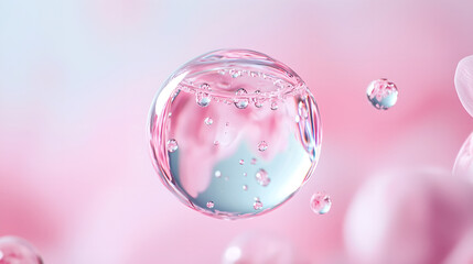 Delicate Water Bubble on Soft Pink Background