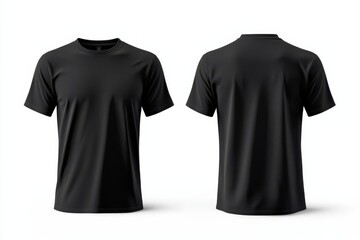 Black t-shirt front and back views, smooth cotton texture, neutral studio lighting, clean and professional mock-up