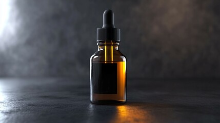 Fototapeta premium Amber bottle with dropper on dark background