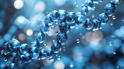 Blue Water Droplets on a String of Bubbles