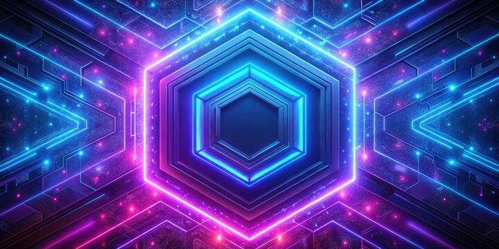 Hexagon neon top down render background gaming purple and blue futuristic technology, hexagon, neon, top down, render