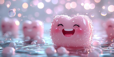 Joyful Pink Hearts in Sparkling Water Scene