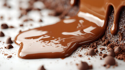 Rich Melted Chocolate Drizzling on White Surface