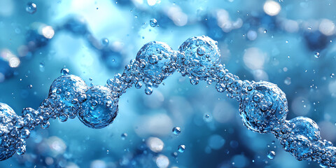 Water Droplets Forming Chains in Blue Background
