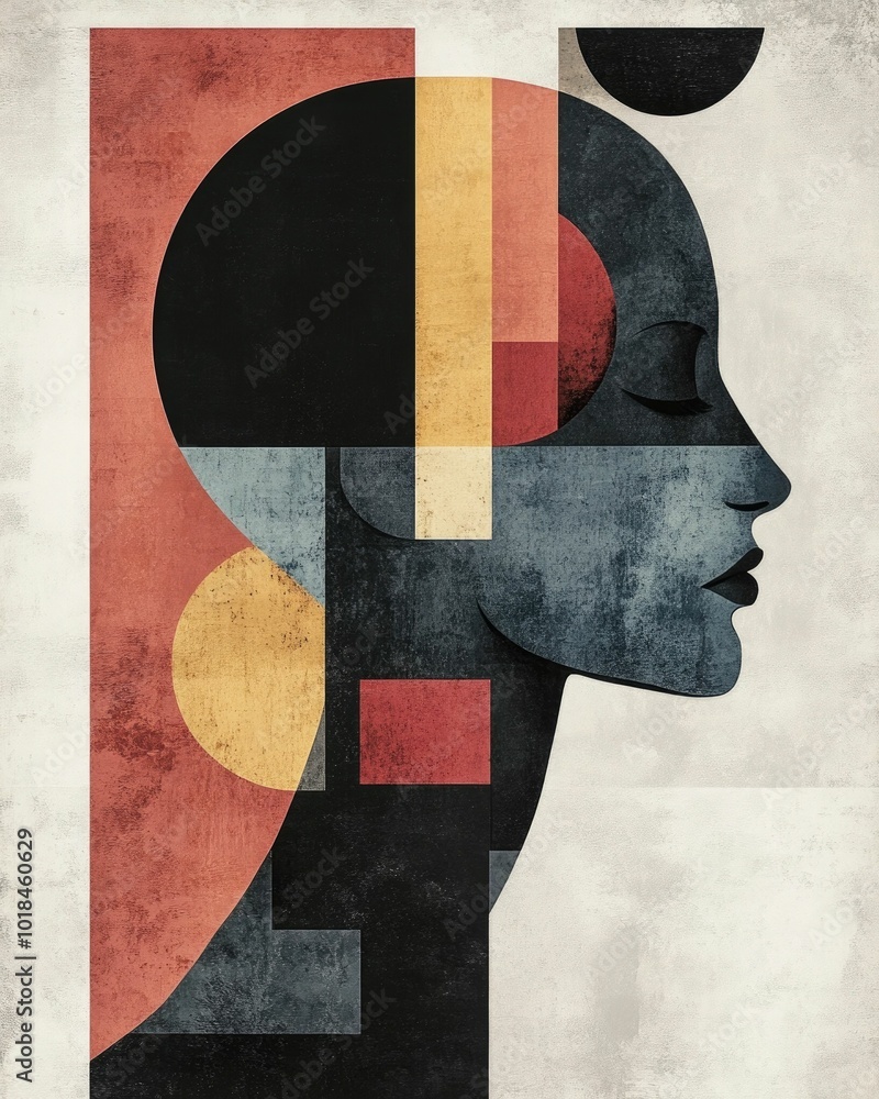 Poster striking minimalist poster featuring a single bold geometric figure surrounded by abstract patterns 