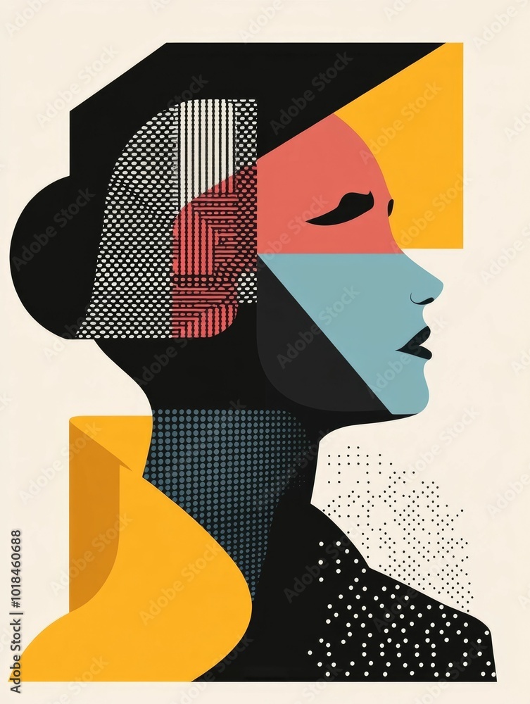 Aufkleber striking and visually captivating abstract geometric portrait blending pop art inspired colors with 