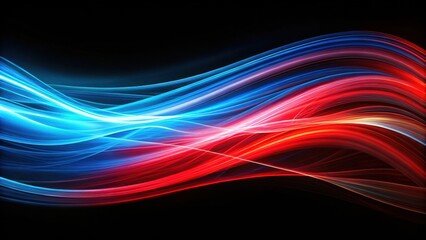 Naklejka premium Abstract Flowing Red and Blue Light Streaks on a Black Background