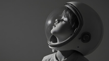 Boy wearing space helmet portarit, child wear astronaut uniform