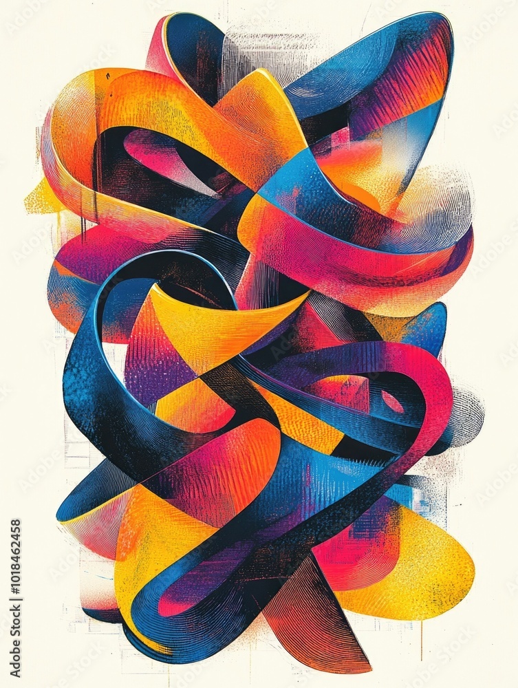 Poster vivid and striking typographic poster design with surreal bending text shapes and swirling abstract 