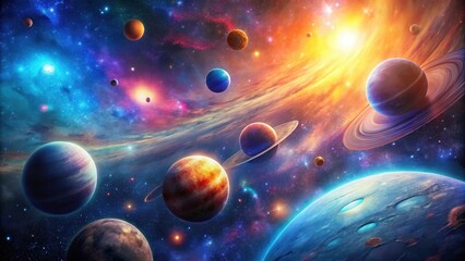 A cosmic ballet of swirling galaxies, celestial bodies, and vibrant nebulae, painting the canvas of the cosmos with strokes of celestial wonder.