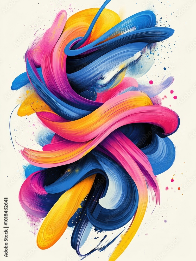 Poster vibrant and contemporary abstract art poster showcasing surreal typographic elements with fluid brus