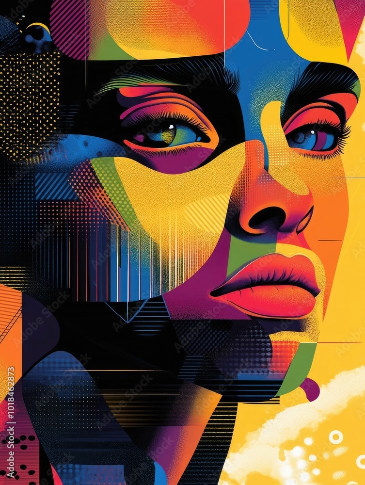 Poster this exquisitely crafted pop art figurative portrait features a captivating face with exaggerated ex