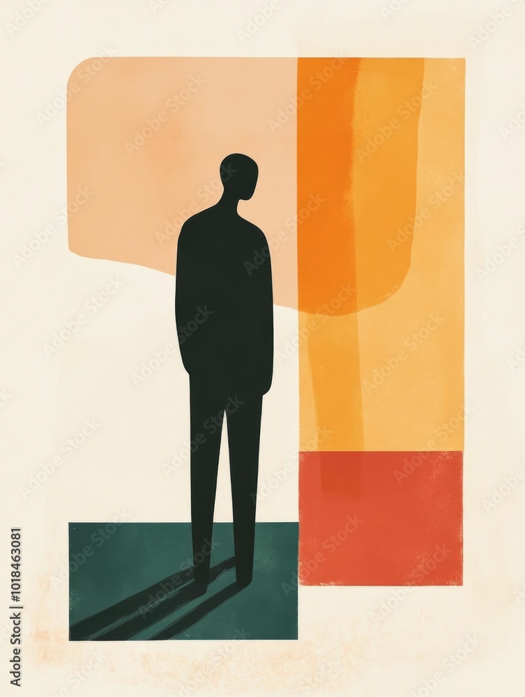 Poster this captivating figurative poster features a solitary abstract figure standing against a backdrop o