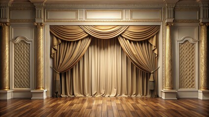 rendering of a classic interior with curtains and a stage, classic, interior, curtains, stage, theater, vintage