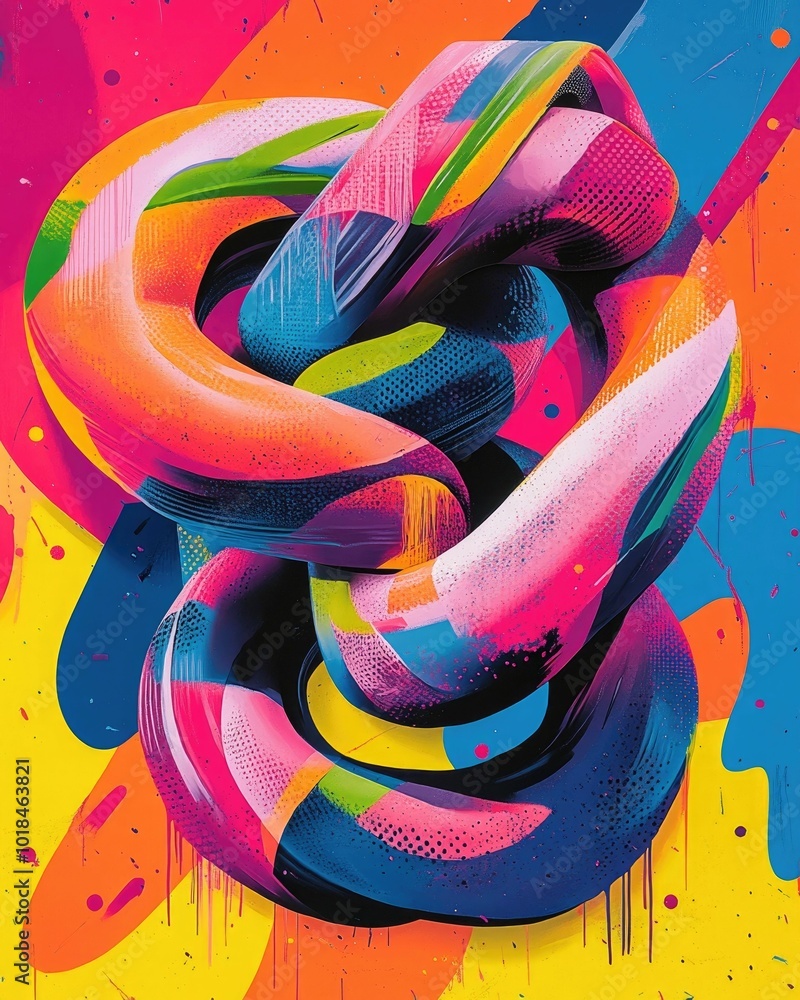 Poster vibrant neon colored typography poster featuring bold abstract letters twisting and morphing into su