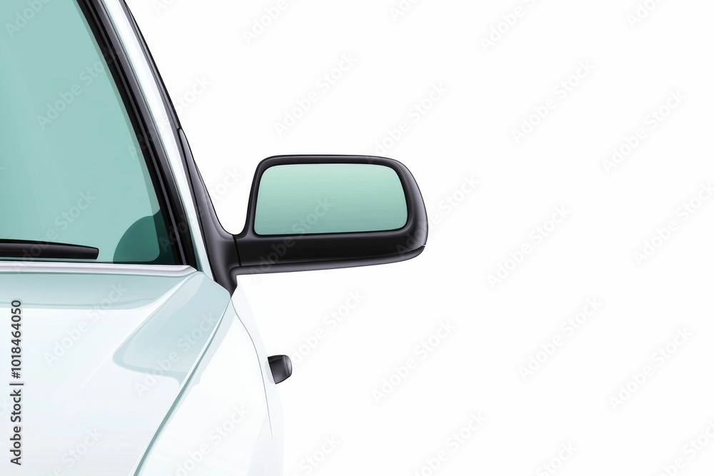 Poster minimalist depicting the essential car components of a windshield wiper side mirror and door handle 