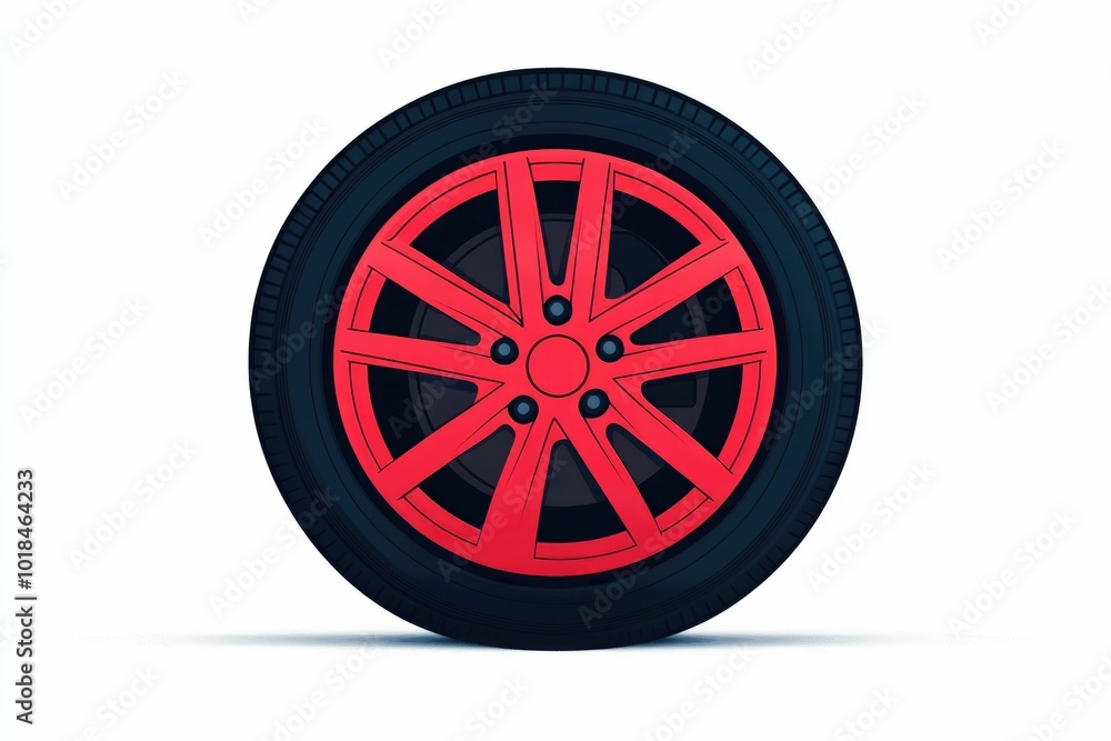 Poster icon of a car tire wheel and hubcap design elements in a flat clean and minimalist style grouped tog