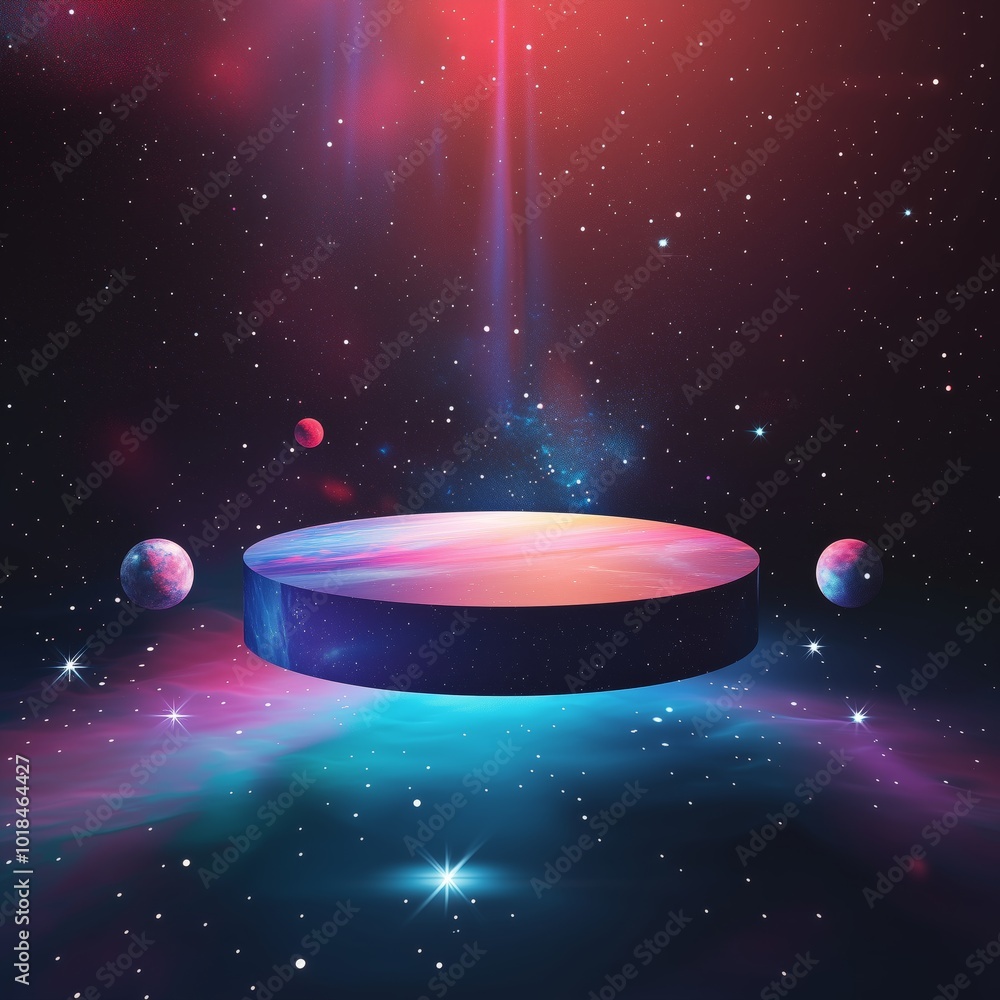 Poster dynamic 3d podium with gradient finish and cosmic background