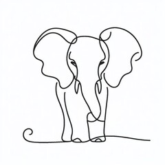 Obraz premium An elephant drawn with a continuous line, capturing its long trunk and large ears in a minimalist style