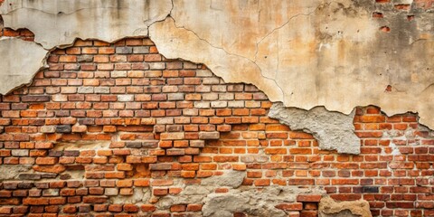 Old brick wall with broken plaster , architecture, texture, grunge, aged, distressed, weathered, vintage, background, decay