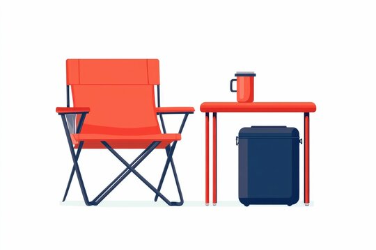 red camping chair, table, cooler, mug clip art preview